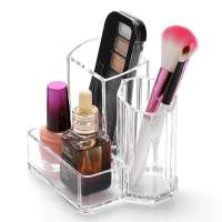 Wholesale Acrylic Brush Holder Desk Organizer Lipstick Organizer Round Clear 3 compartments