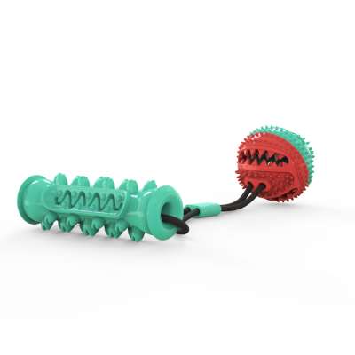 Natural Rubber Teeth Cleaning Chew Ball Toy with Rope Green Pet Treat Ball Toy Toys For Pet Puzzle